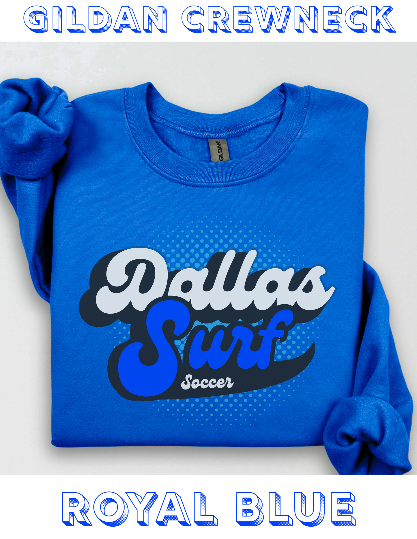 Retro Dallas Surf Hoodie, Crewneck, or Tee – Royal Blue