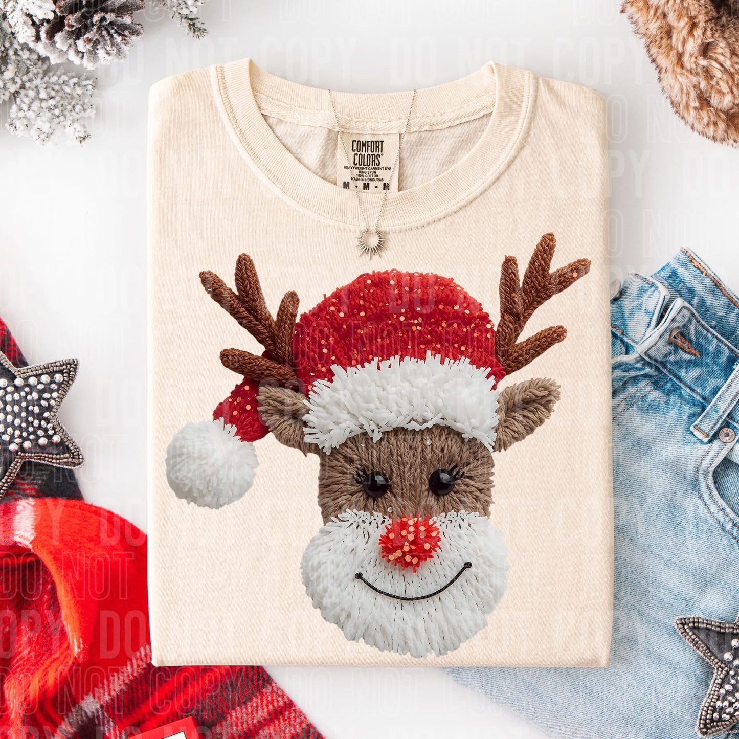 Pom-Pom Nosed Reindeer Faux Yarn Tee
