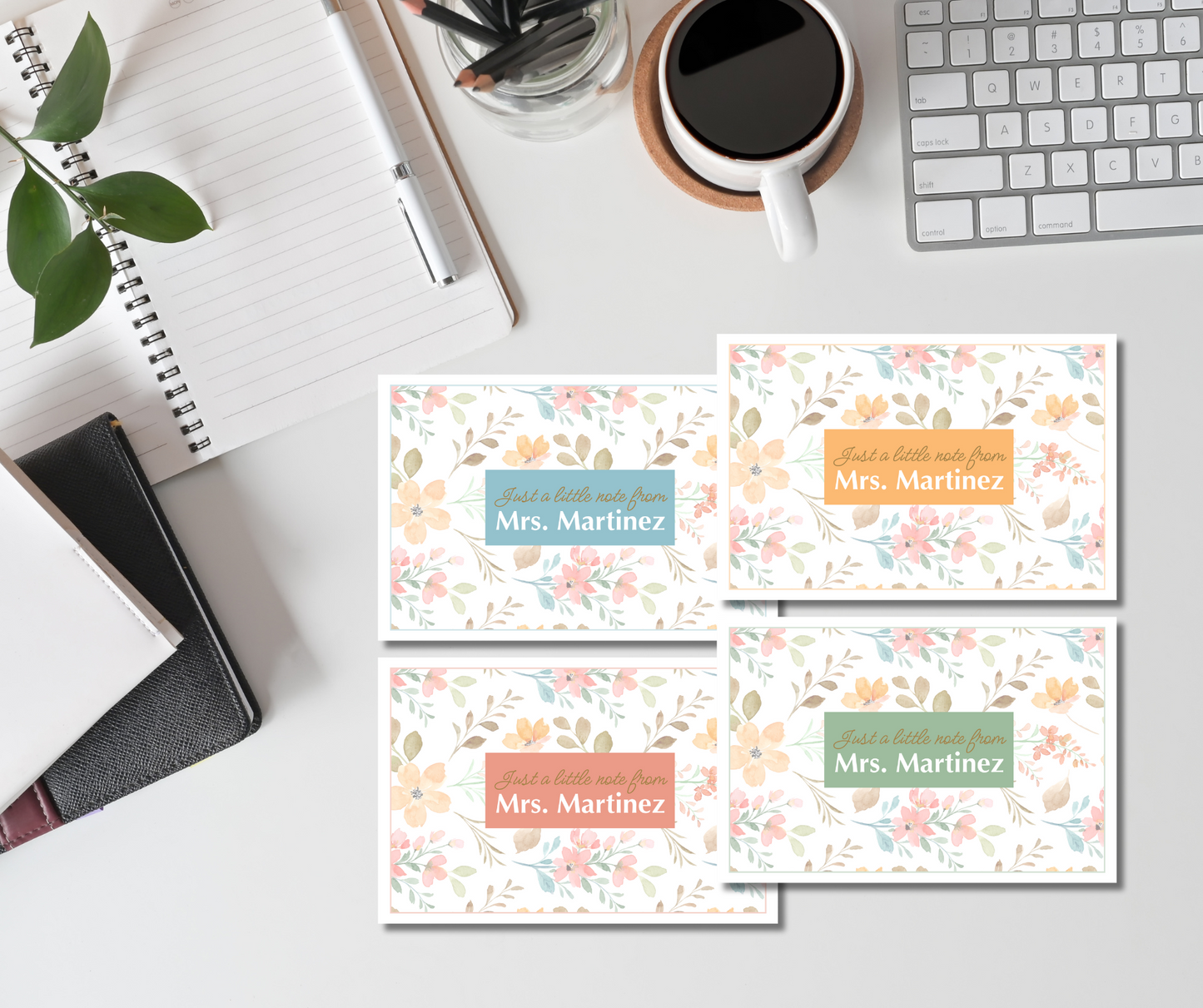 Personalized Floral Folded Stationary Note Set for Teachers