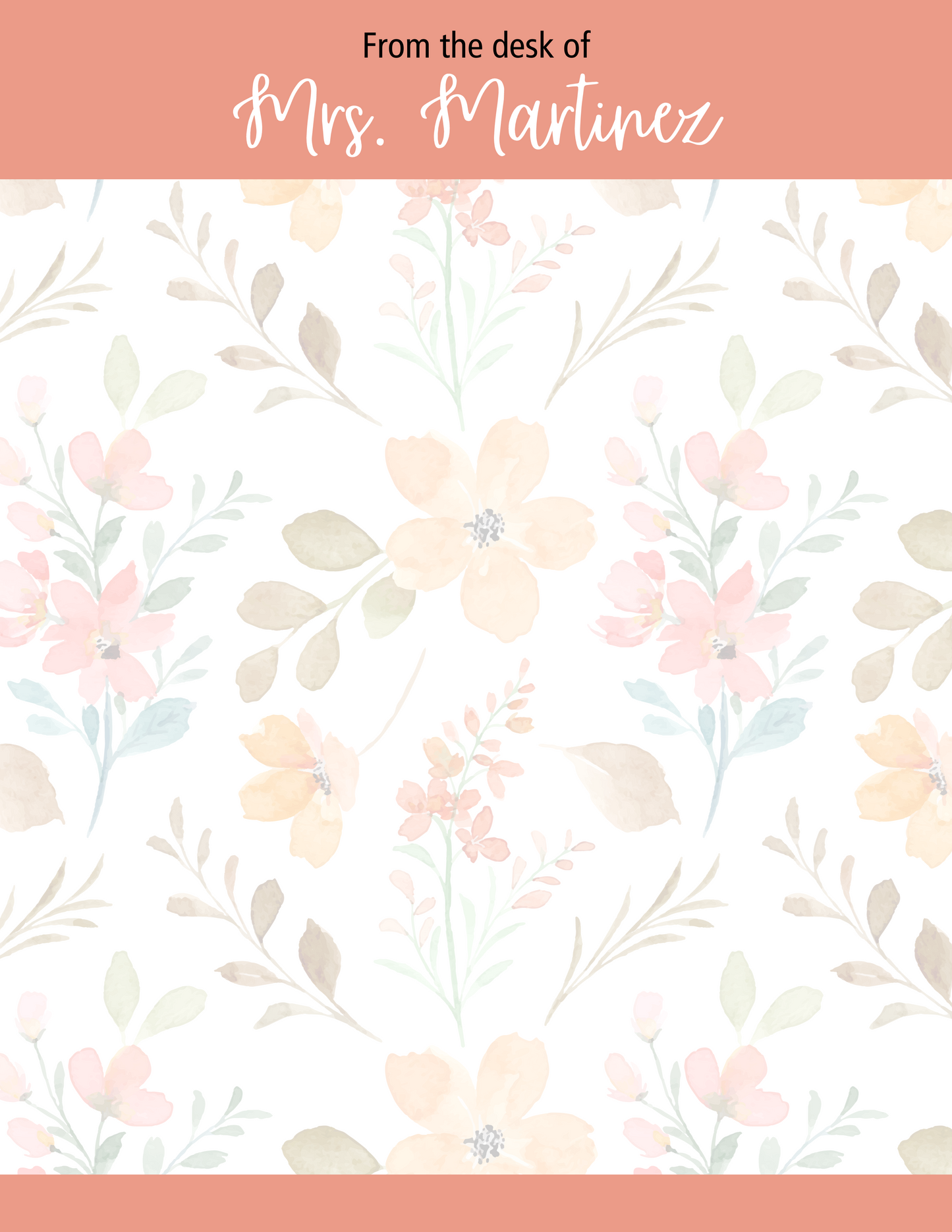 Personalized Floral Notepad Teacher Gift
