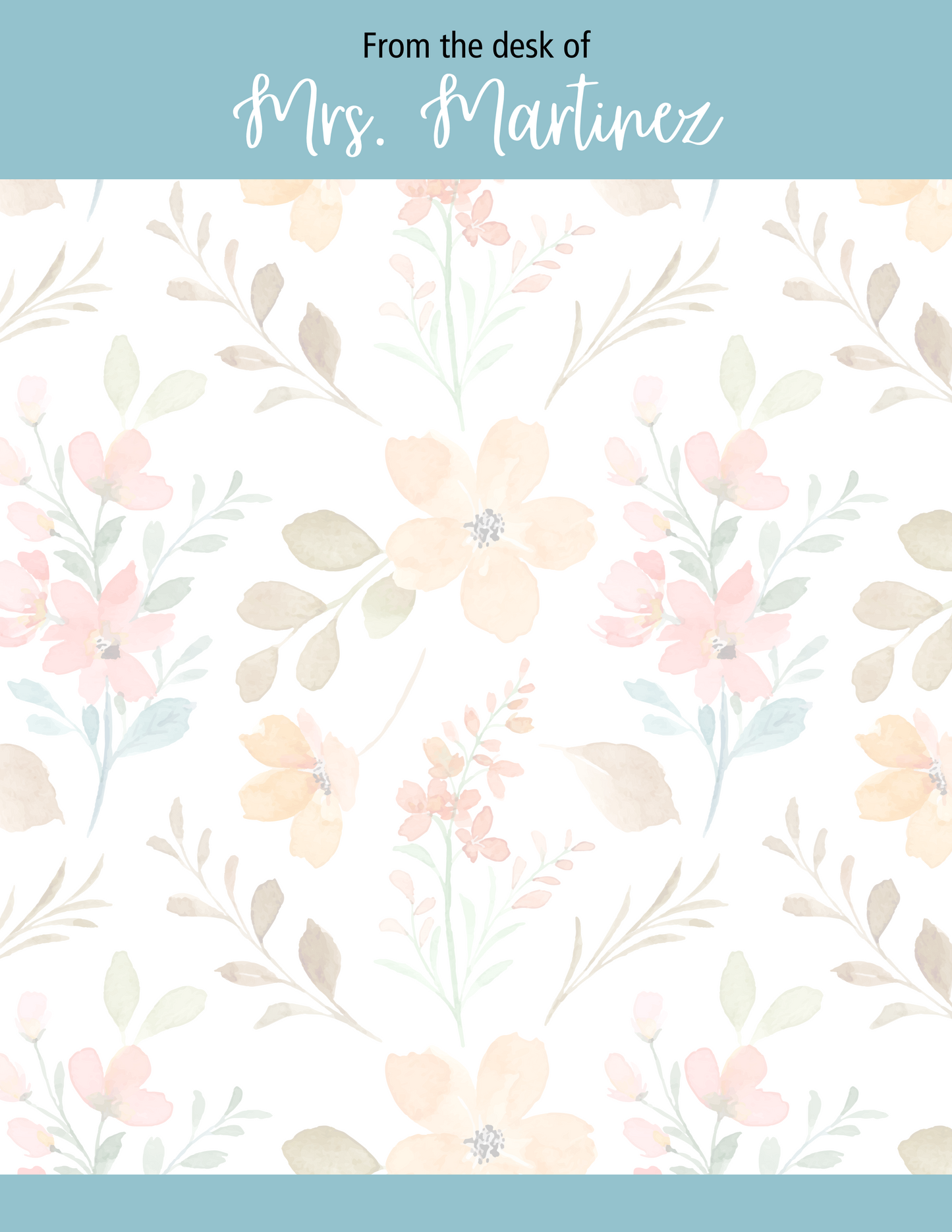 Personalized Floral Notepad Teacher Gift