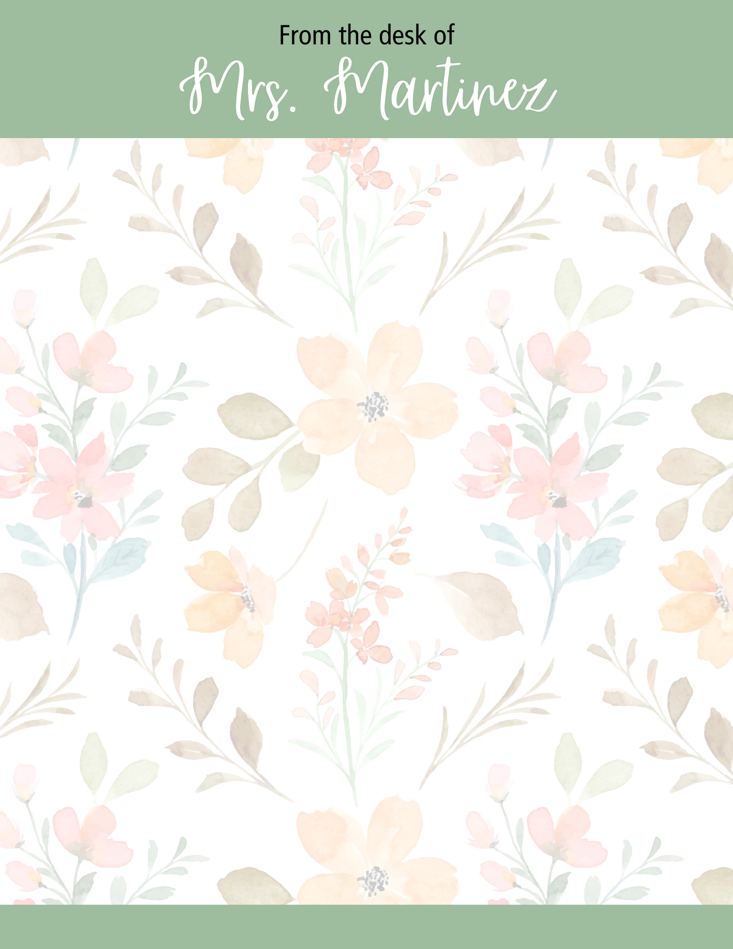Personalized Floral Notepad Teacher Gift