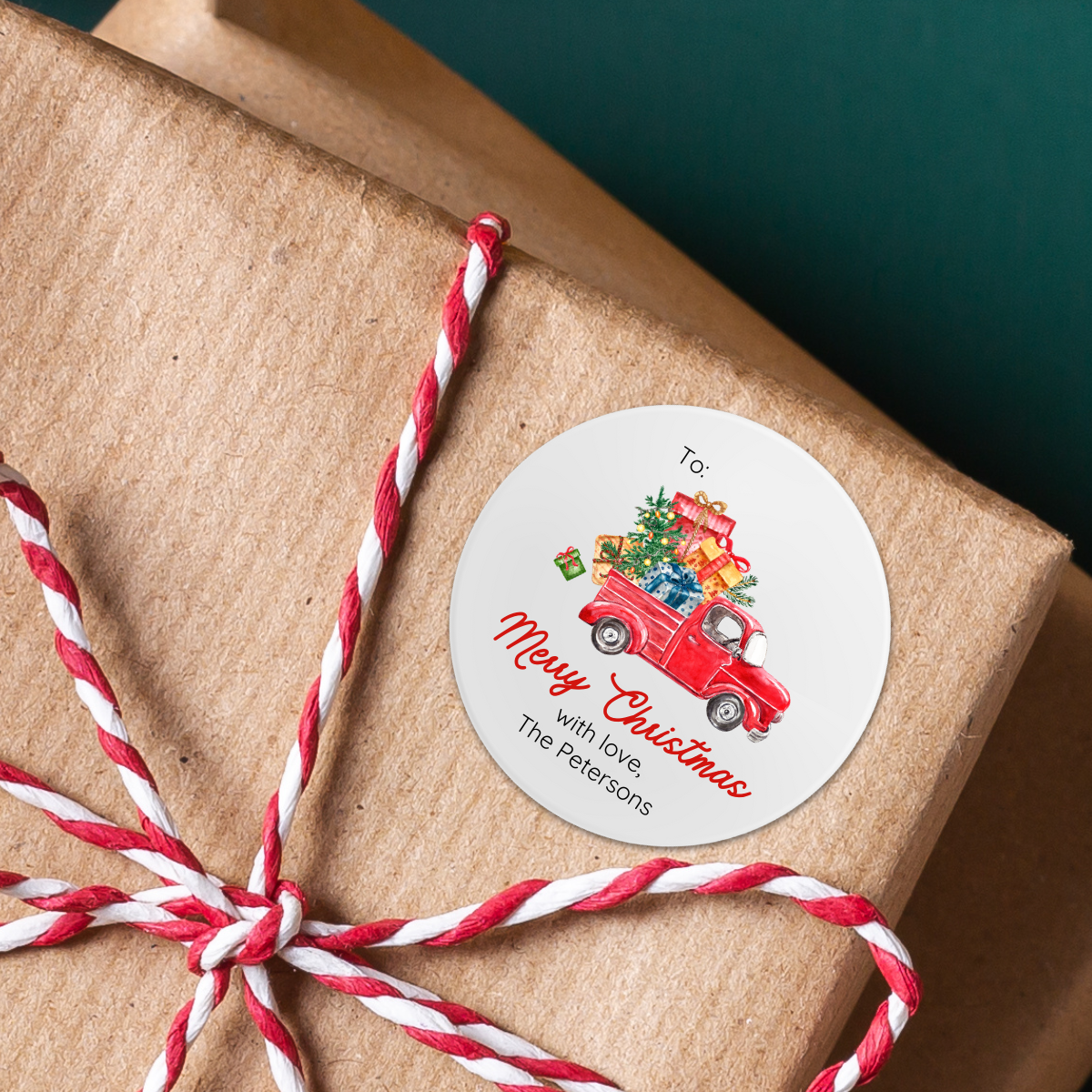 Farmhouse Truck Christmas Design | Personalized Gift Stickers