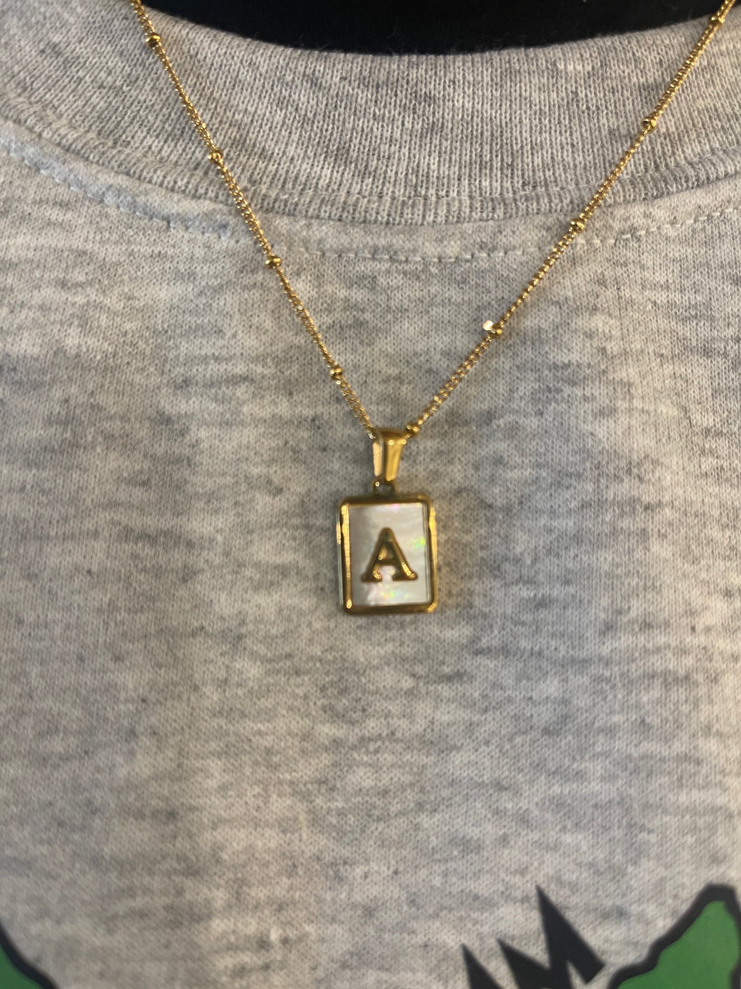 Mother of Pearl Shell Initial Pendant on a Satellite Chain