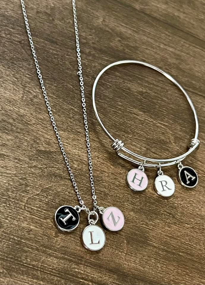 Pastel Initial Pendant Bracelet Bangle