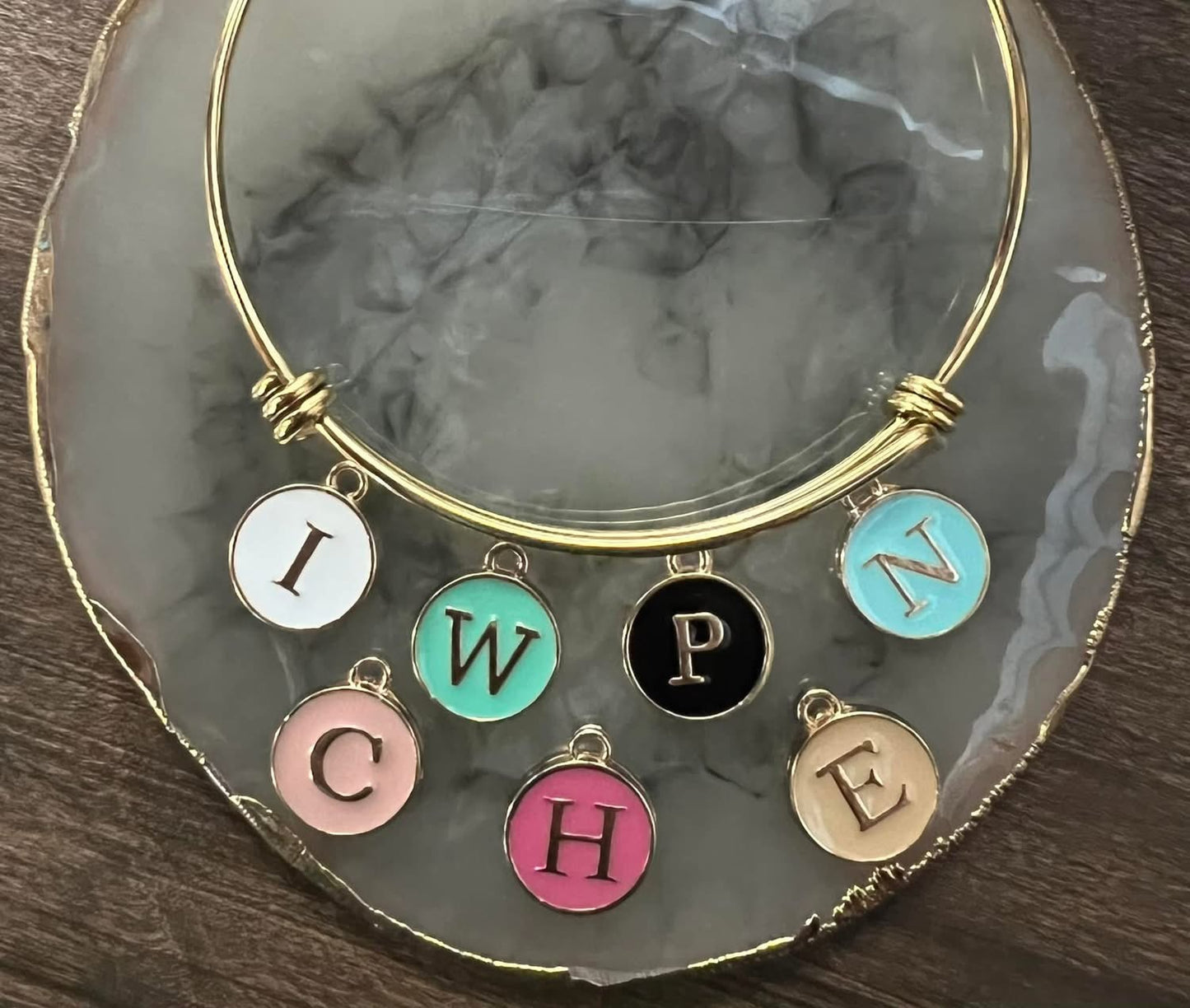 Pastel Initial Pendant Bracelet Bangle