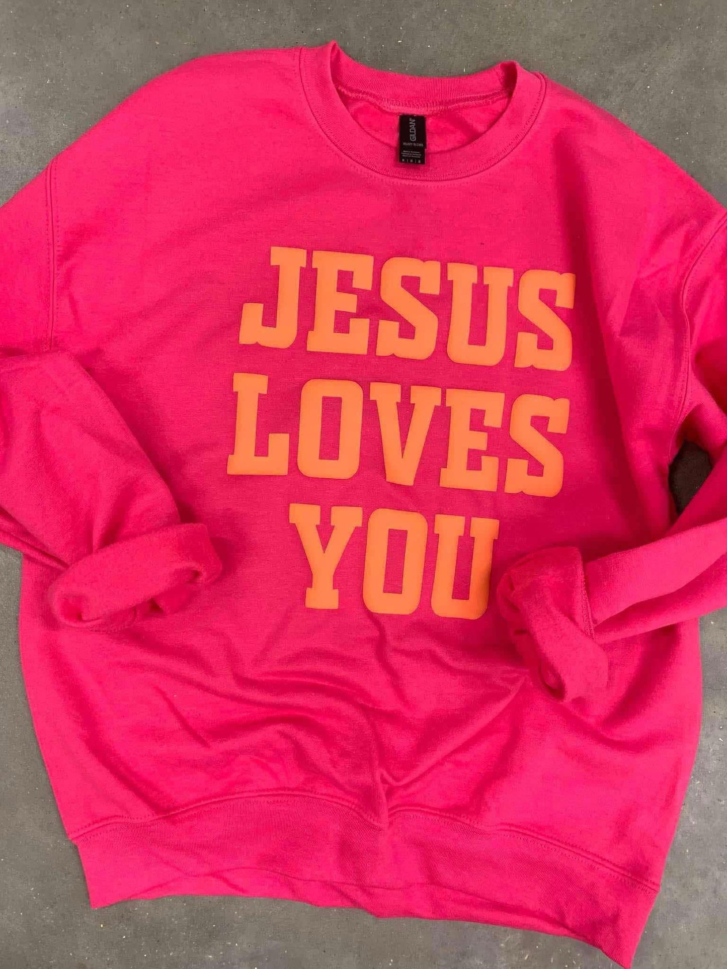 Jesus Loves You Puff Print Crewneck Sweatshirt