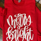 Red Crewneck Sweatshirt with 3D Puff Vinyl Merry & Bright Design - Hoodie, Christmas, Holiday Shirt