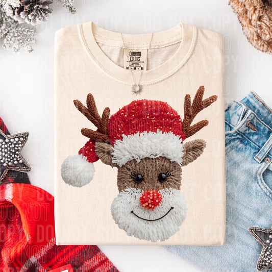 Pom-Pom Nosed Reindeer Faux Yarn Tee