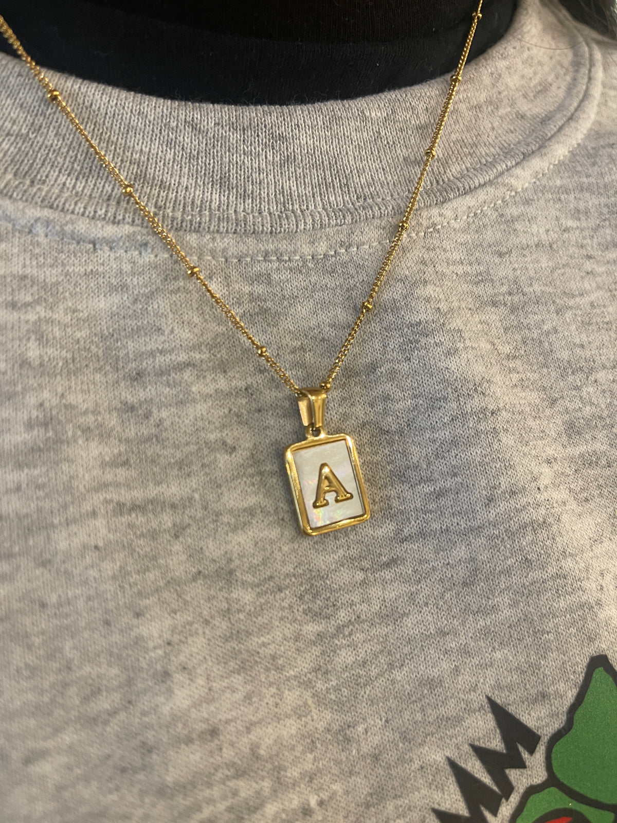 Mother of Pearl Shell Initial Pendant on a Satellite Chain