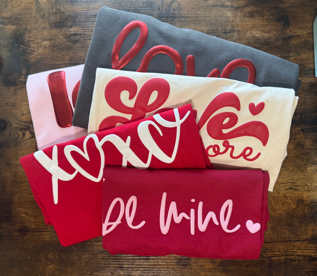 Metallic Red Puff Design Shirt | Bubble "love" Typography