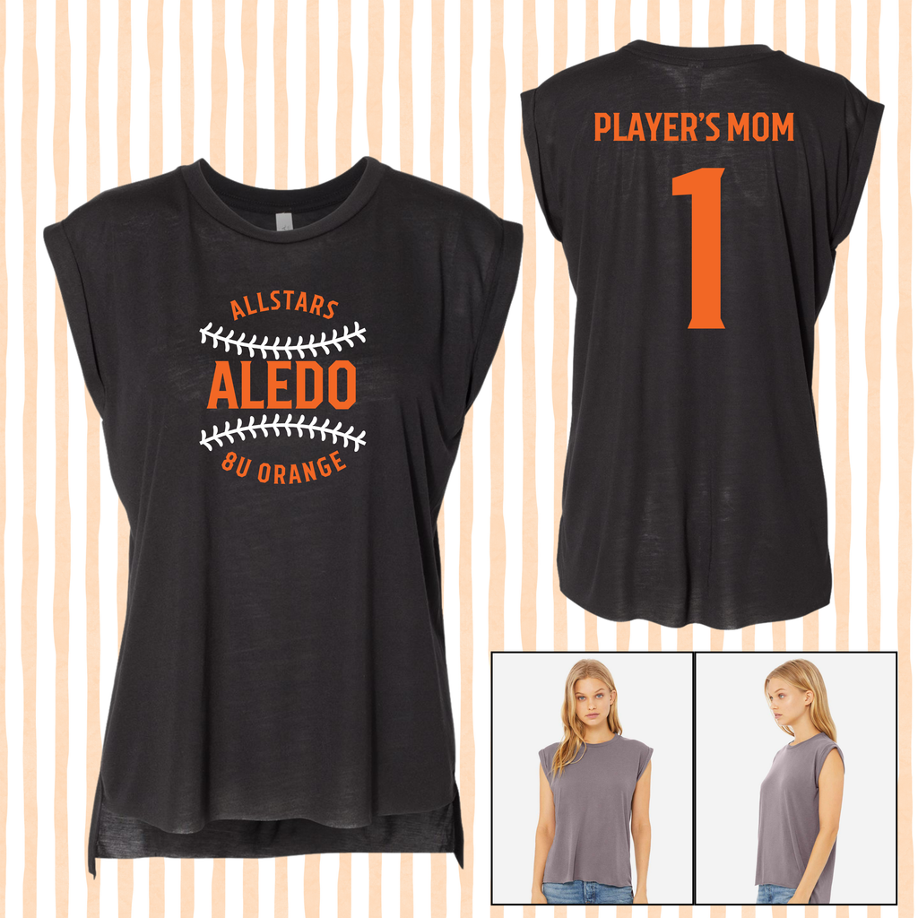 Allstars 8U Orange Mom Flowy Rolled Cuff Muscle Tee