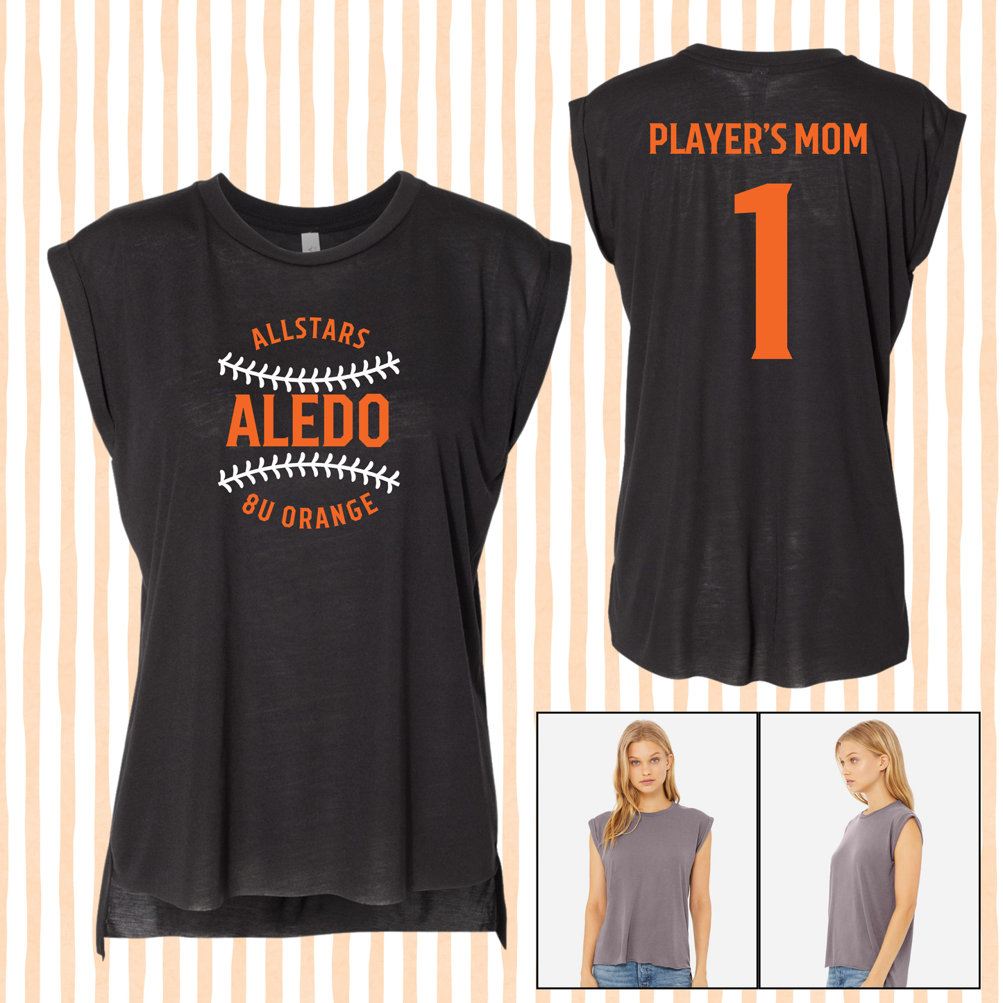 Allstars 8U Orange Mom Flowy Rolled Cuff Muscle Tee