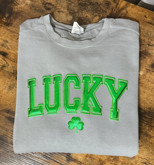 Lucky Shamrock Comfort Colors Sweatshirt – Metallic Puff Print