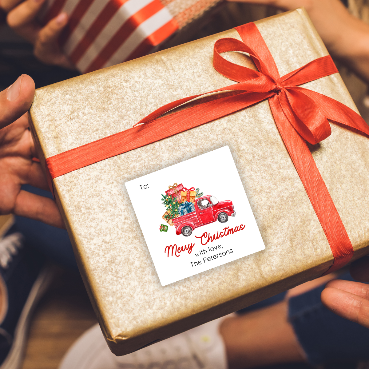 Farmhouse Truck Christmas Design | Personalized Gift Stickers