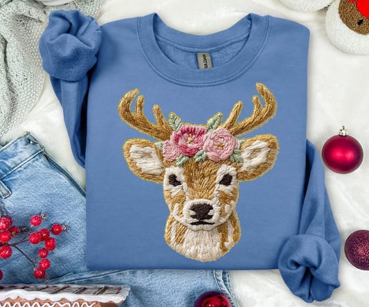 Boho Bloom Reindeer Faux Yarn Tee