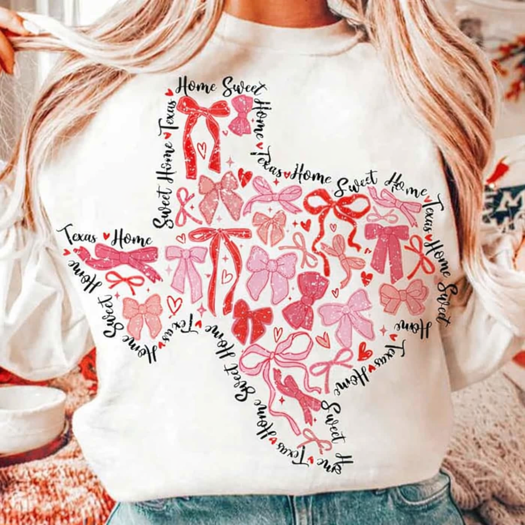 Texas Home Sweet Home Bow Heart Sweatshirt