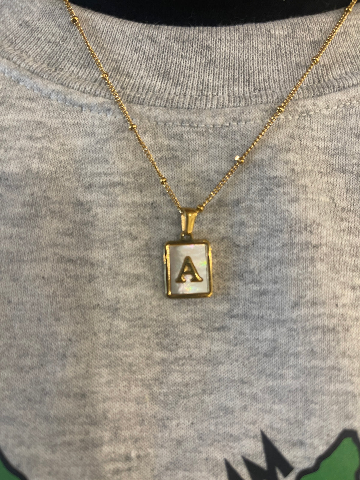 Mother of Pearl Shell Initial Pendant on a Satellite Chain