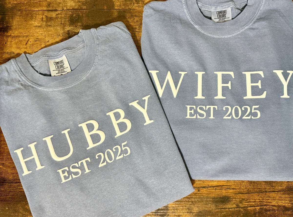 Matching Comfort Colors® Shirts – Custom Husband & Wife Established Date Tees