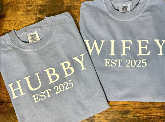 Matching Comfort Colors® Shirts – Custom Husband & Wife Established Date Tees
