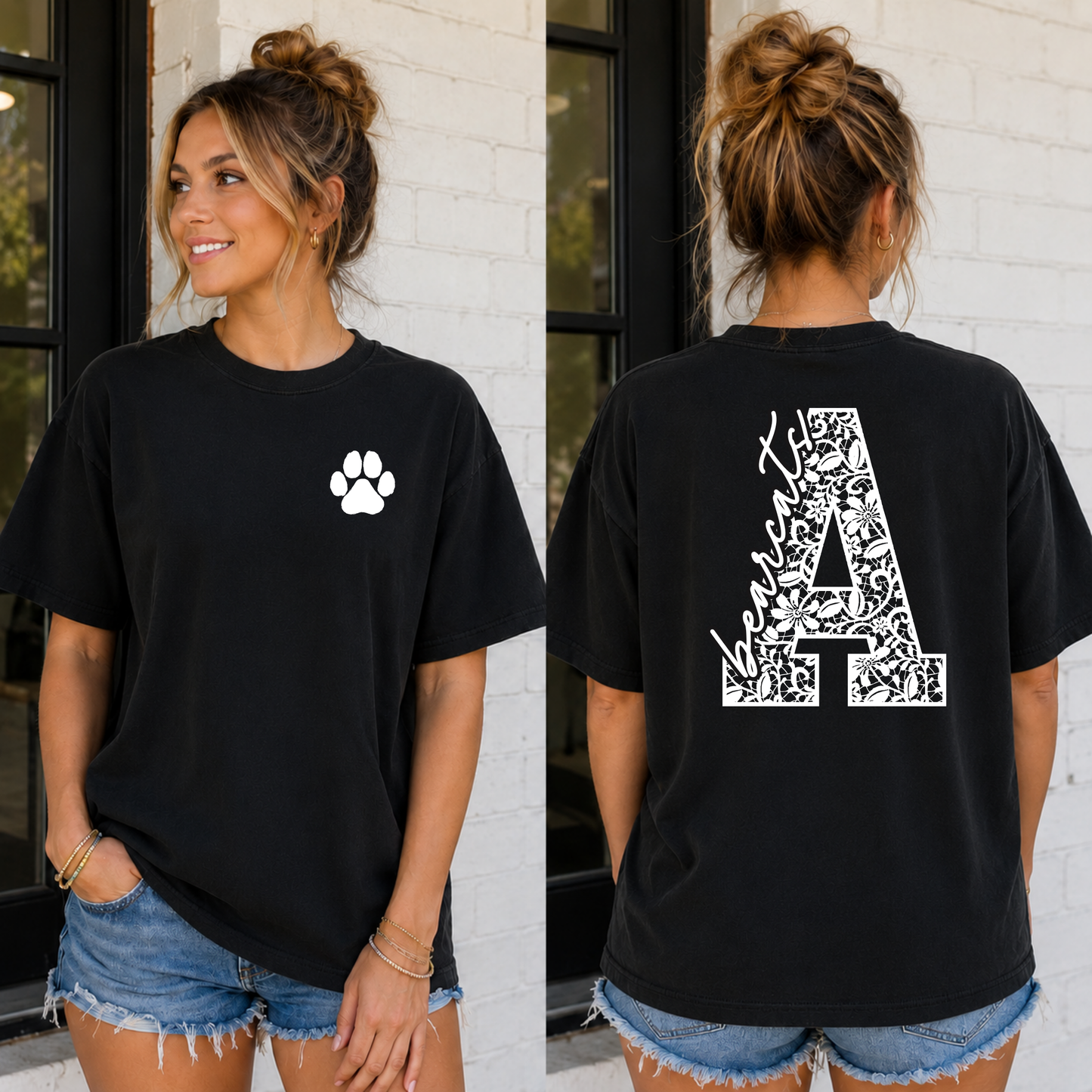 Aledo Bearcats Floral Lace Initial Mascot Tee
