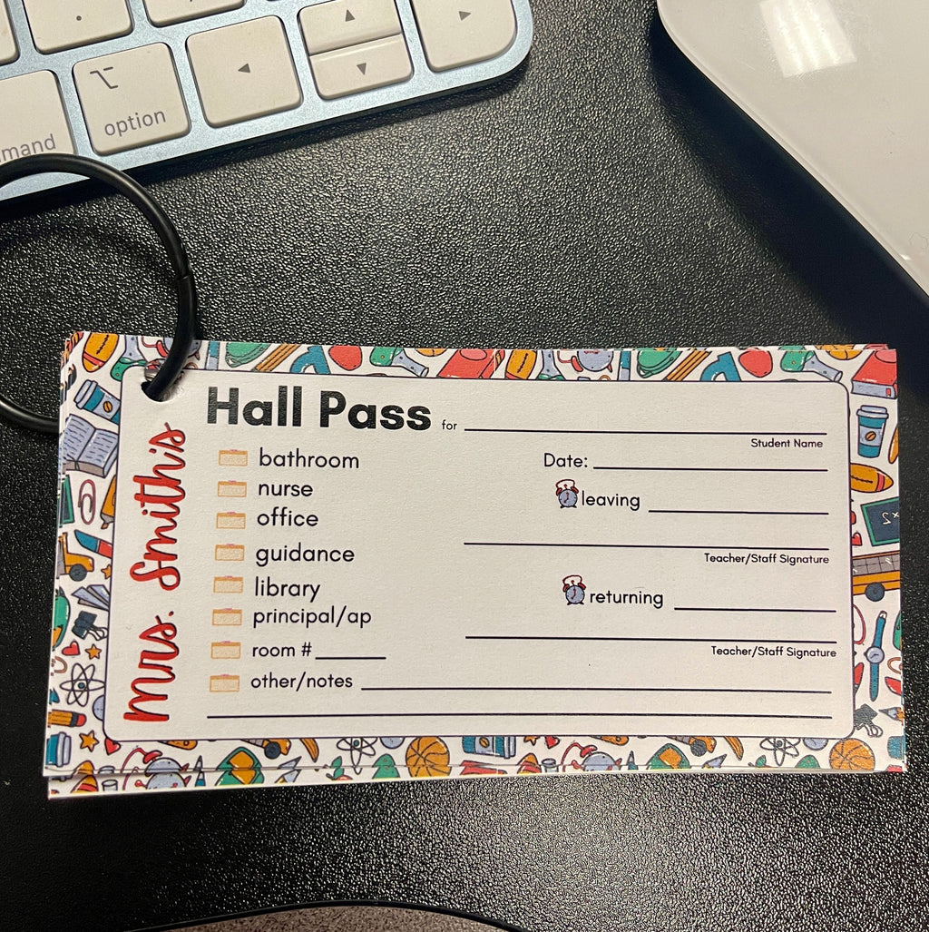 Personalized Printed Hall Passes School Supply Design for Teachers