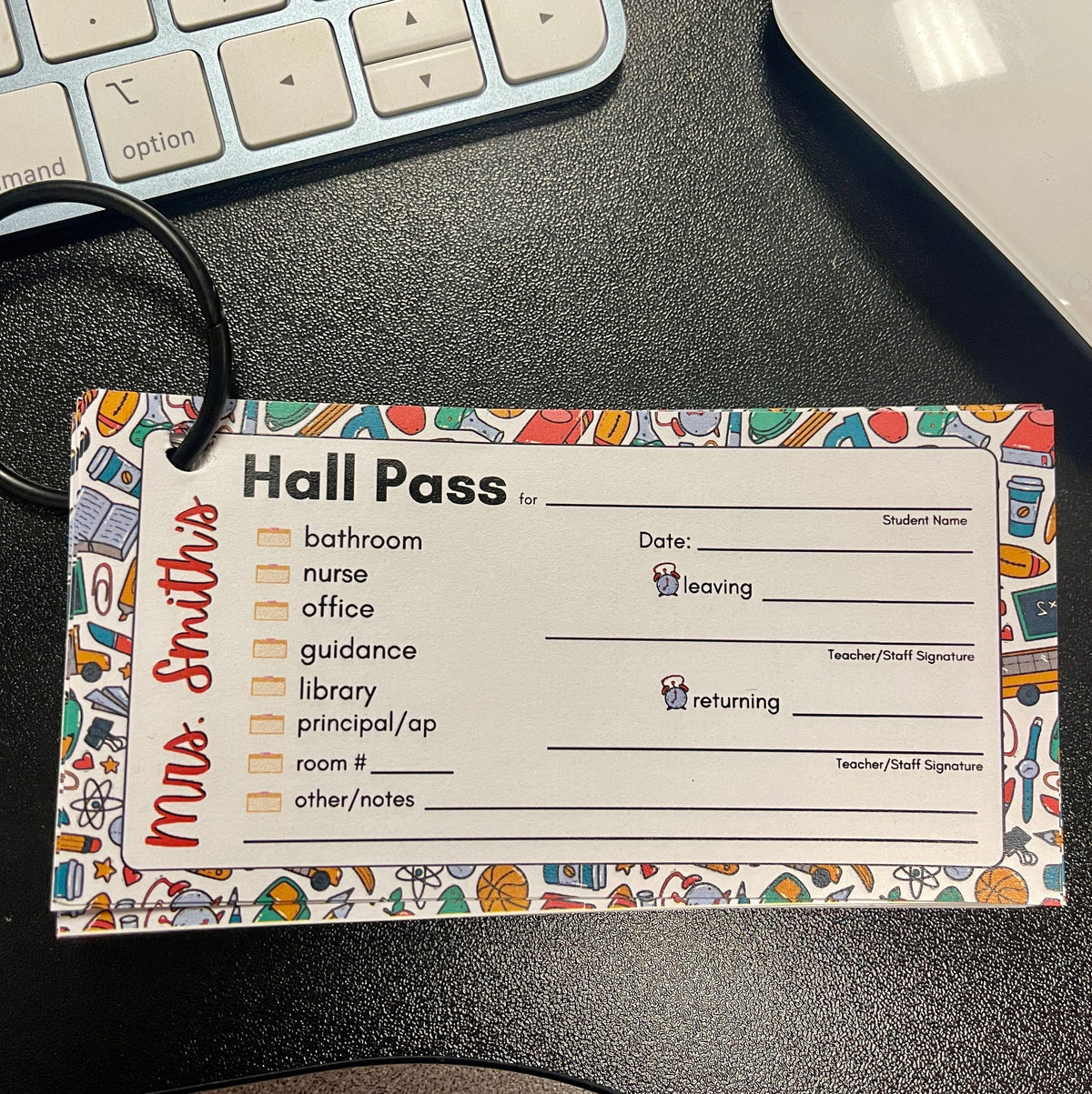 Personalized Printed Hall Passes School Supply Design for Teachers