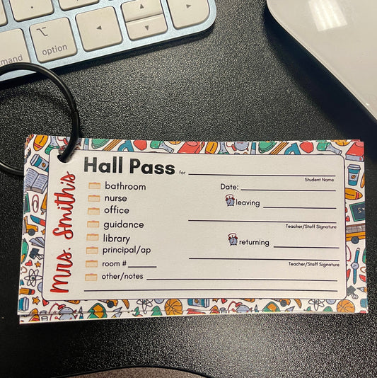 Personalized Printed Hall Passes School Supply Design for Teachers