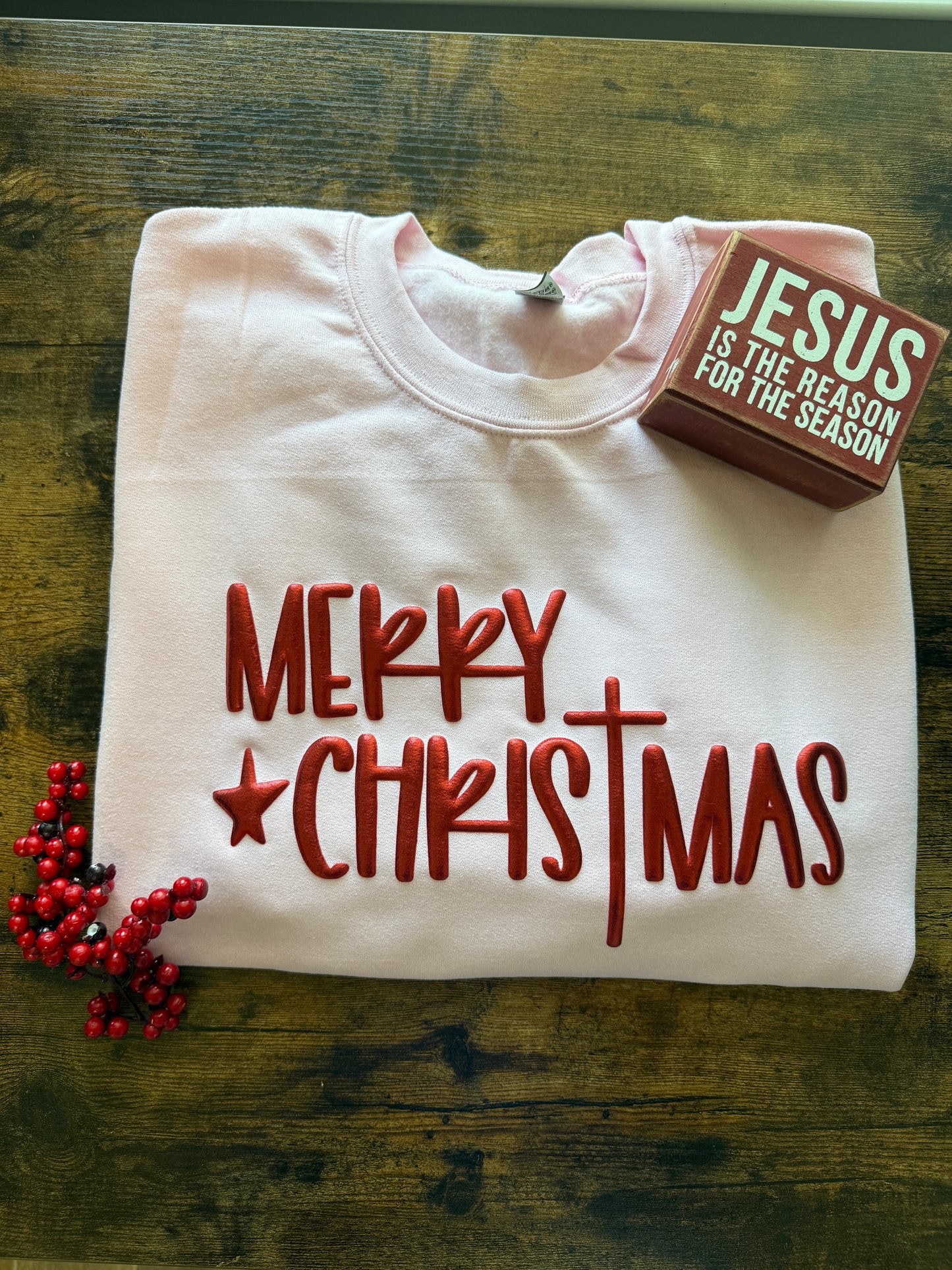 Merry Christmas 3D Puff Red Metallic Crewneck