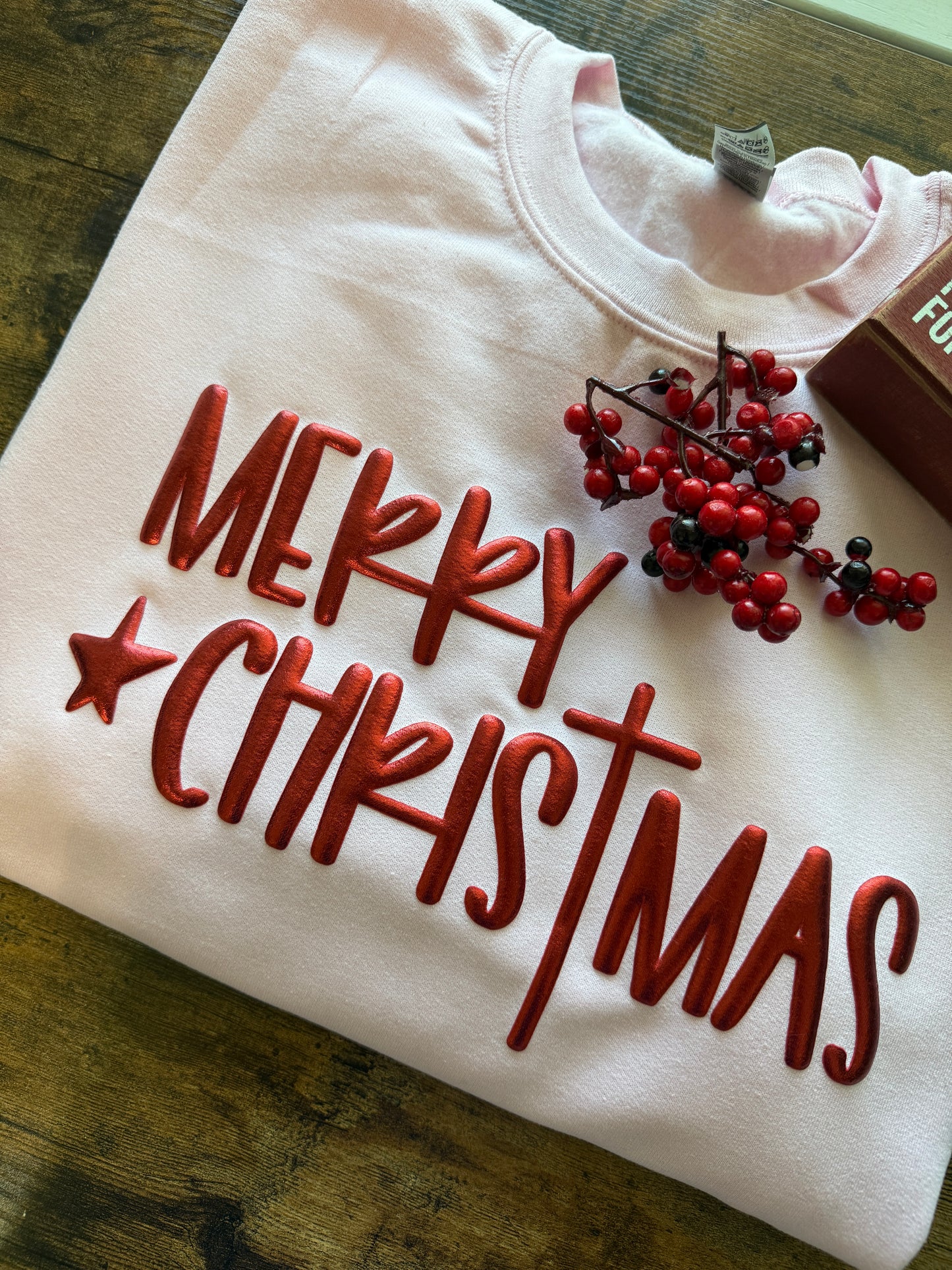 Merry Christmas 3D Puff Red Metallic Crewneck
