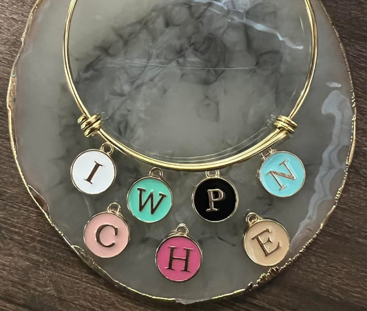Pastel Initial Pendant Bracelet Bangle