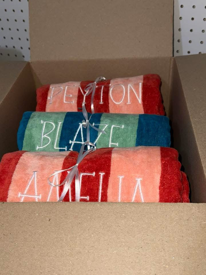 Personalized Striped Beach Towel with Name