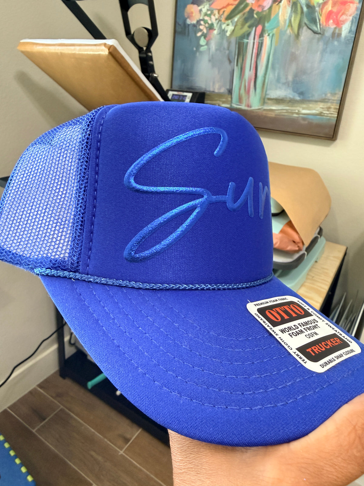 Blue Surf Metallic Puff Trucker Hat
