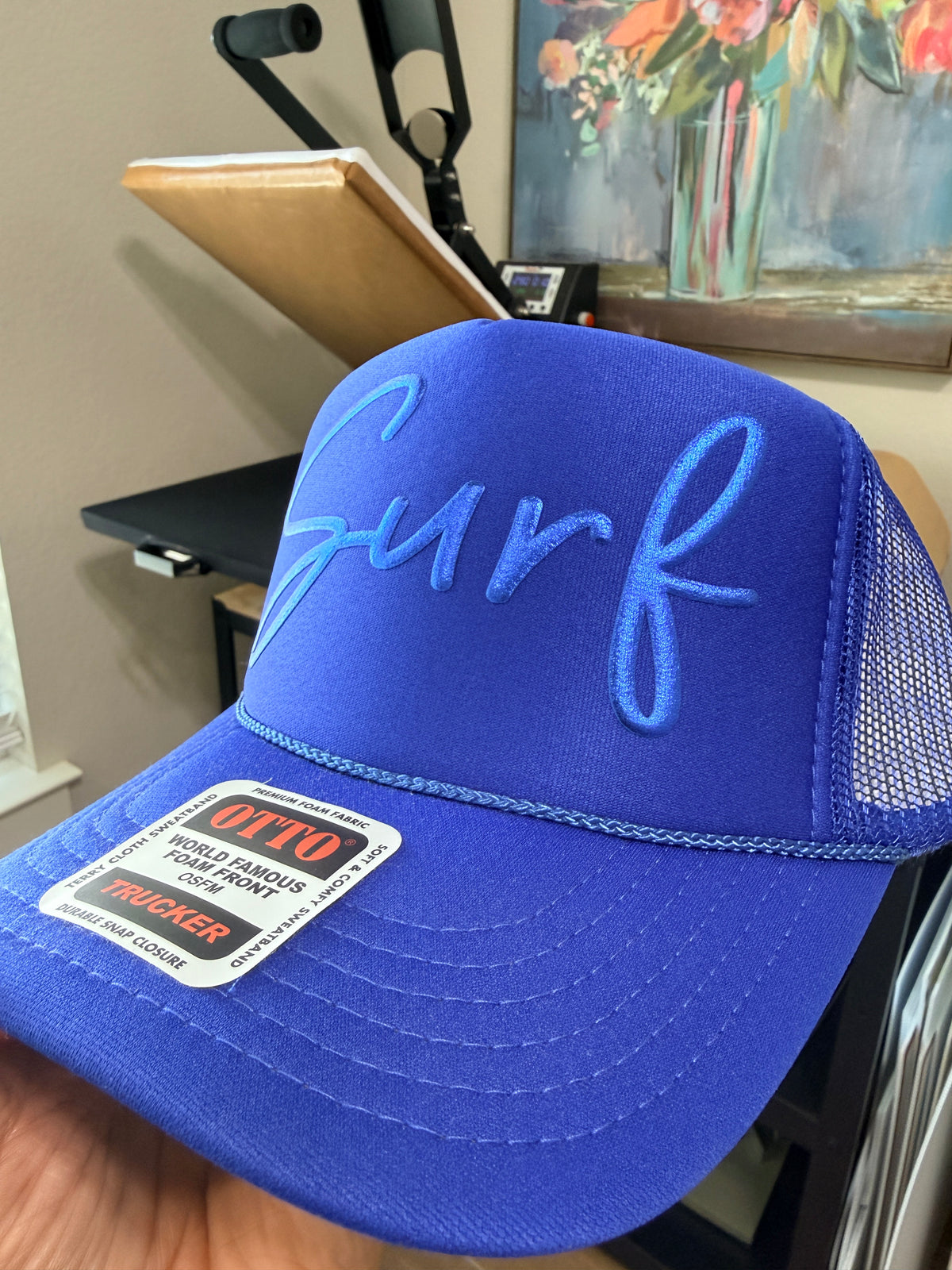 Blue Surf Metallic Puff Trucker Hat