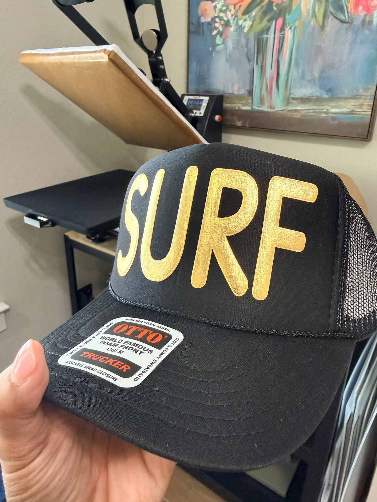 Gold Surf Metallic Puff Trucker Hat