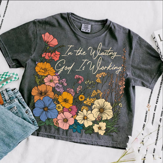 Boho Floral "In the Waiting, God is Working" Comfort Colors Tee