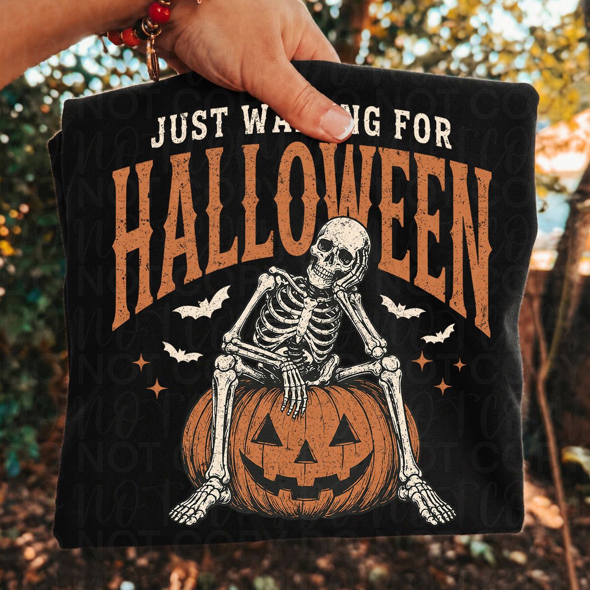 Just Waiting for Halloween Skeleton Tee