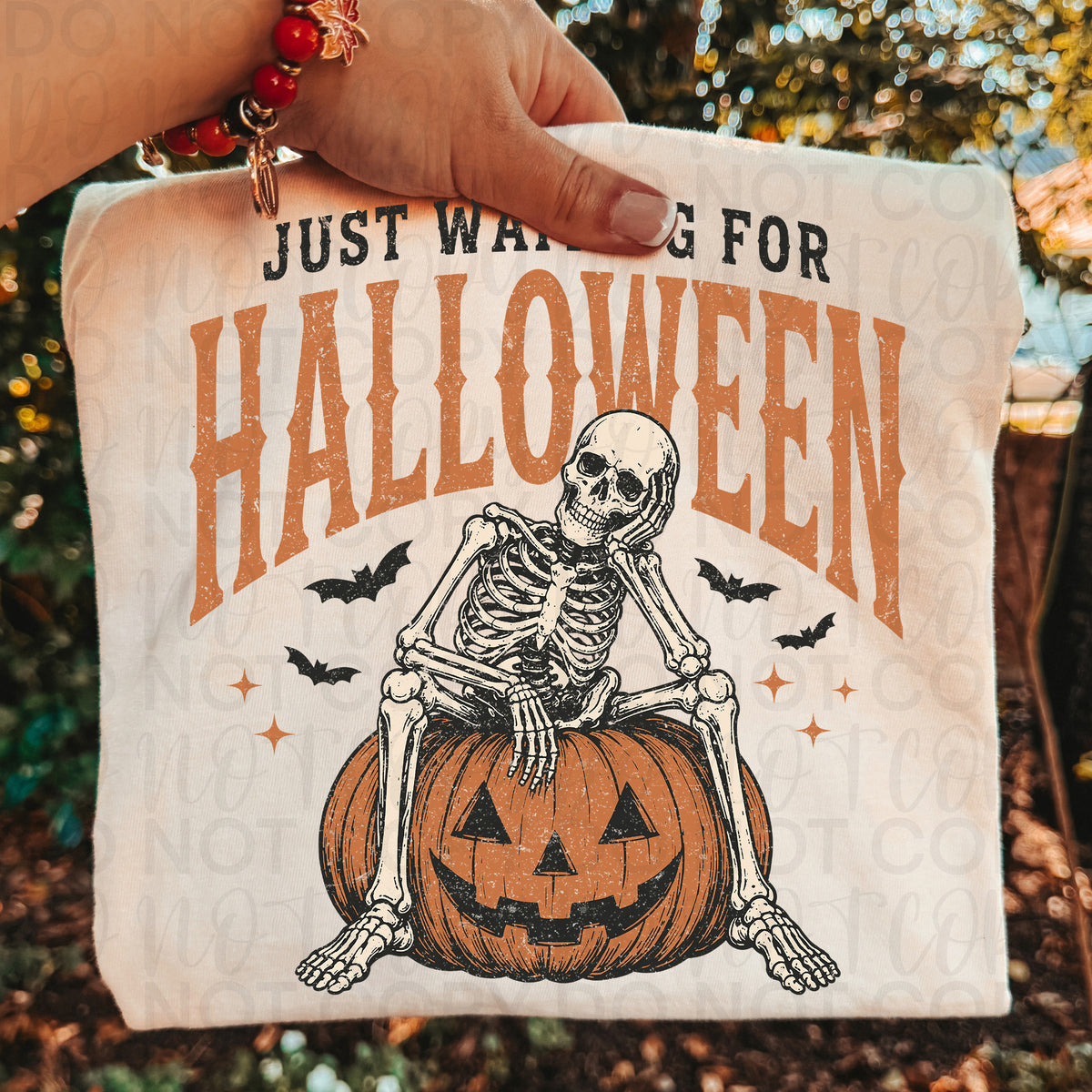 Just Waiting for Halloween Skeleton Tee