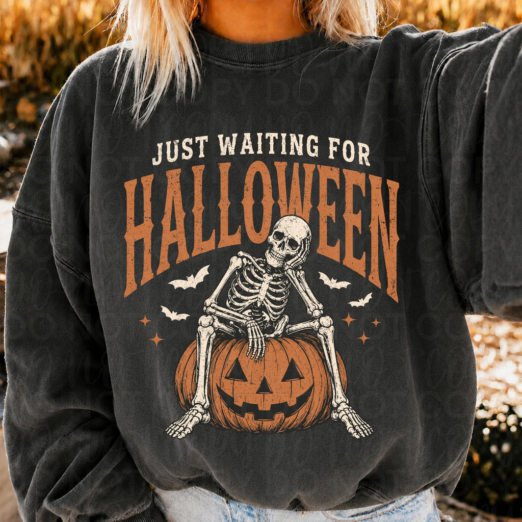Just Waiting for Halloween Skeleton Tee