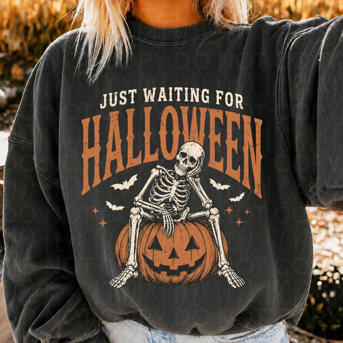 Just Waiting for Halloween Skeleton Tee