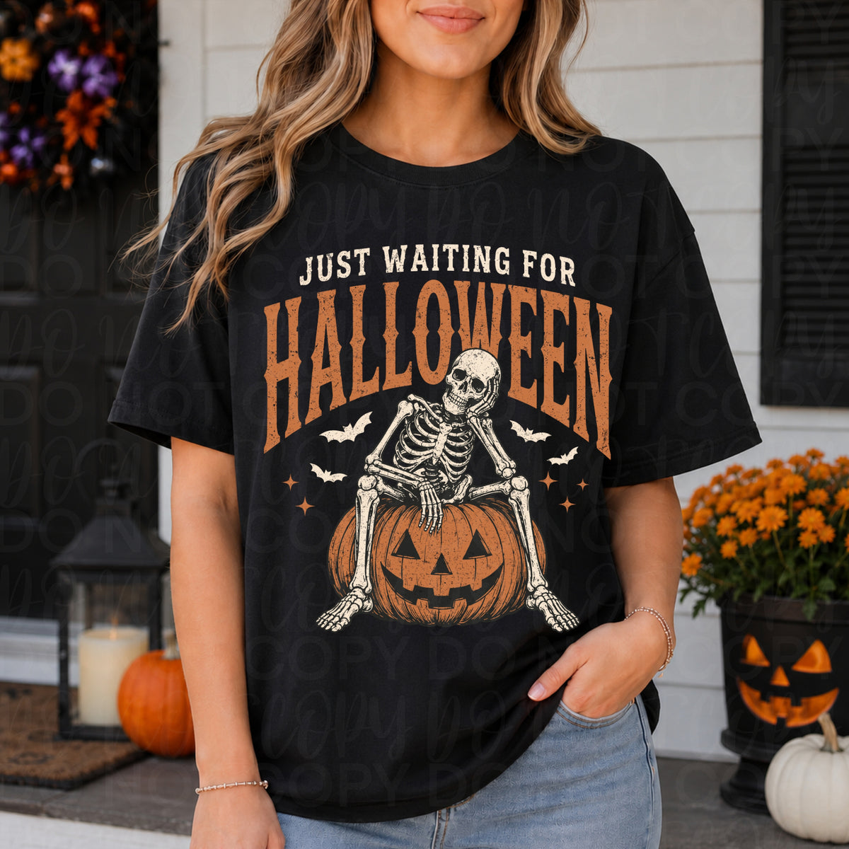 Just Waiting for Halloween Skeleton Tee