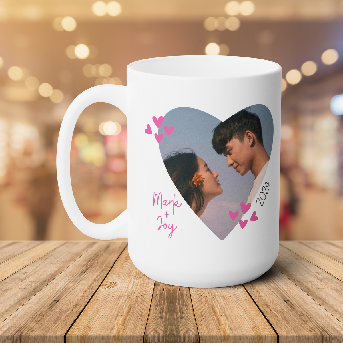 I love you More Personalized Photo + Names Large Mug 15oz