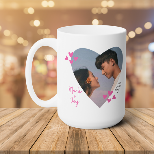 I love you More Personalized Photo + Names Large Mug 15oz