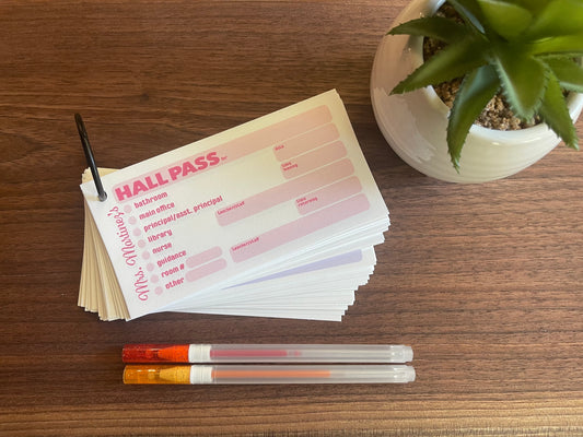 Multi Color Personalized Classroom Hall Passes for Teachers