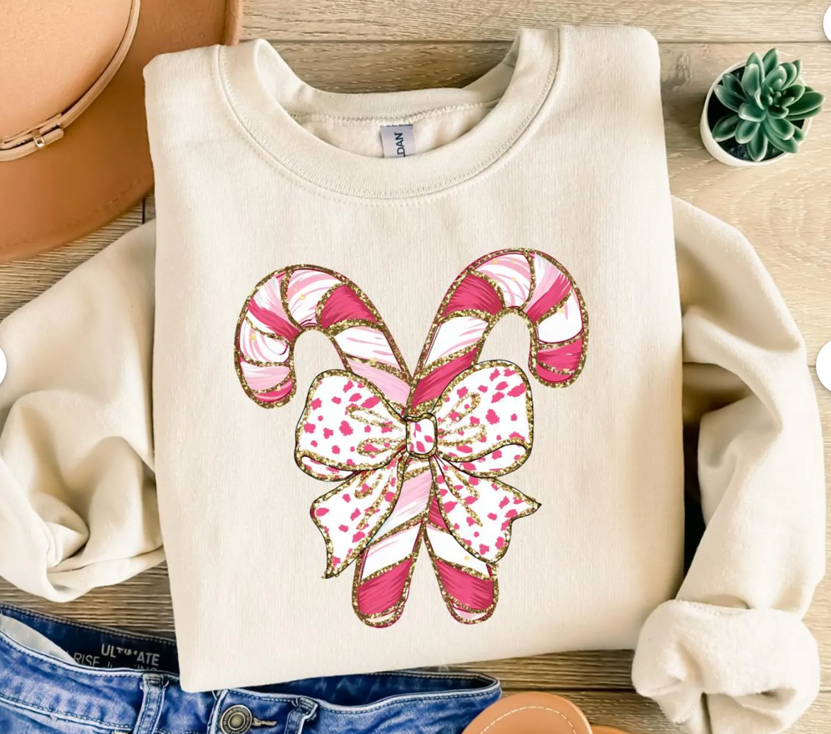 Preppy Coquette Candy Cane Christmas Holiday Shirt