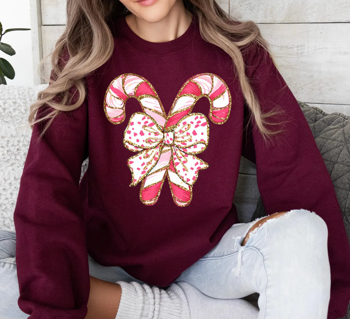 Preppy Coquette Candy Cane Christmas Holiday Shirt