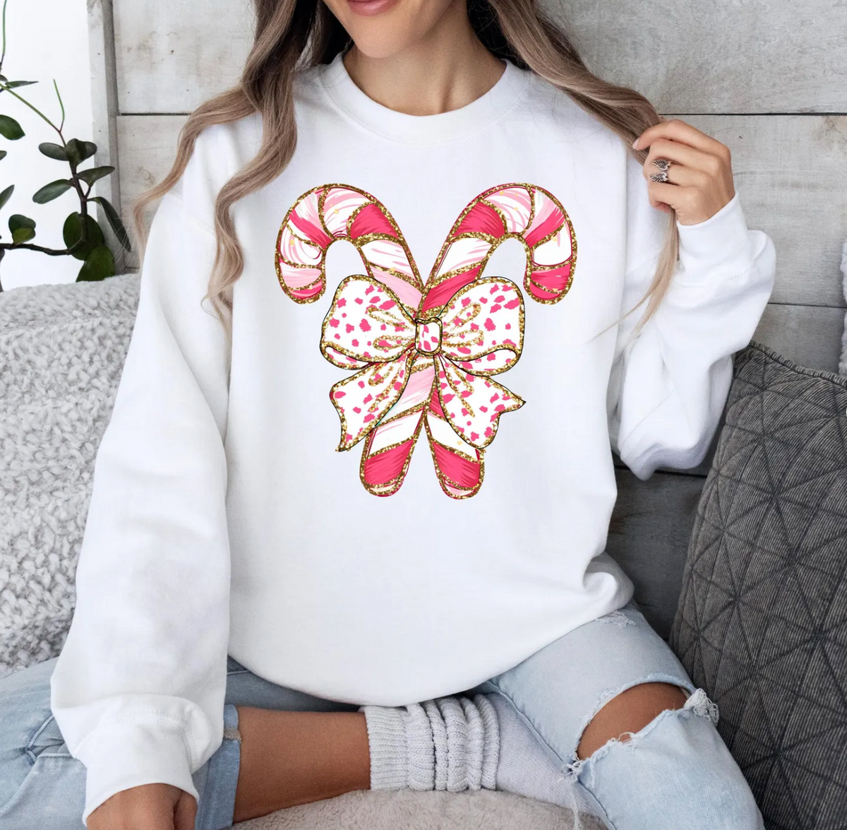 Preppy Coquette Candy Cane Christmas Holiday Shirt