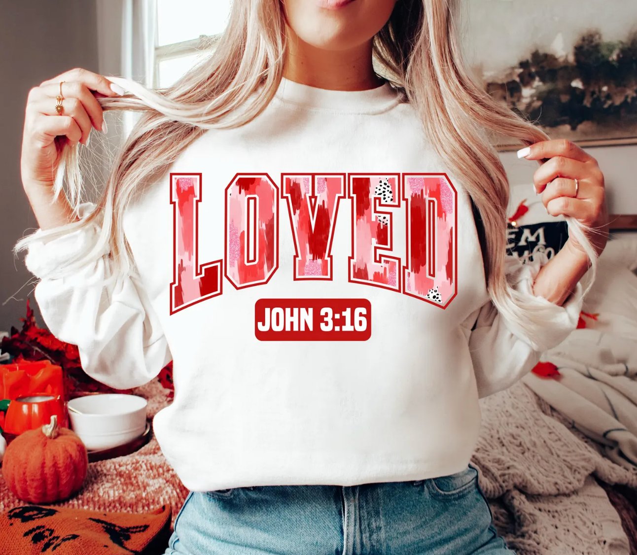 Loved in Red Varsity • John 3:16 Crewneck