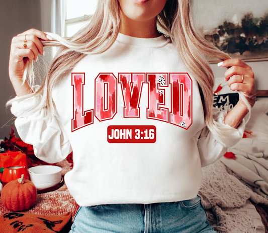 Loved in Red Varsity • John 3:16 Crewneck