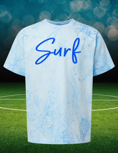 Surf Script Puff Tee – Metallic Blue on Comfort Colors